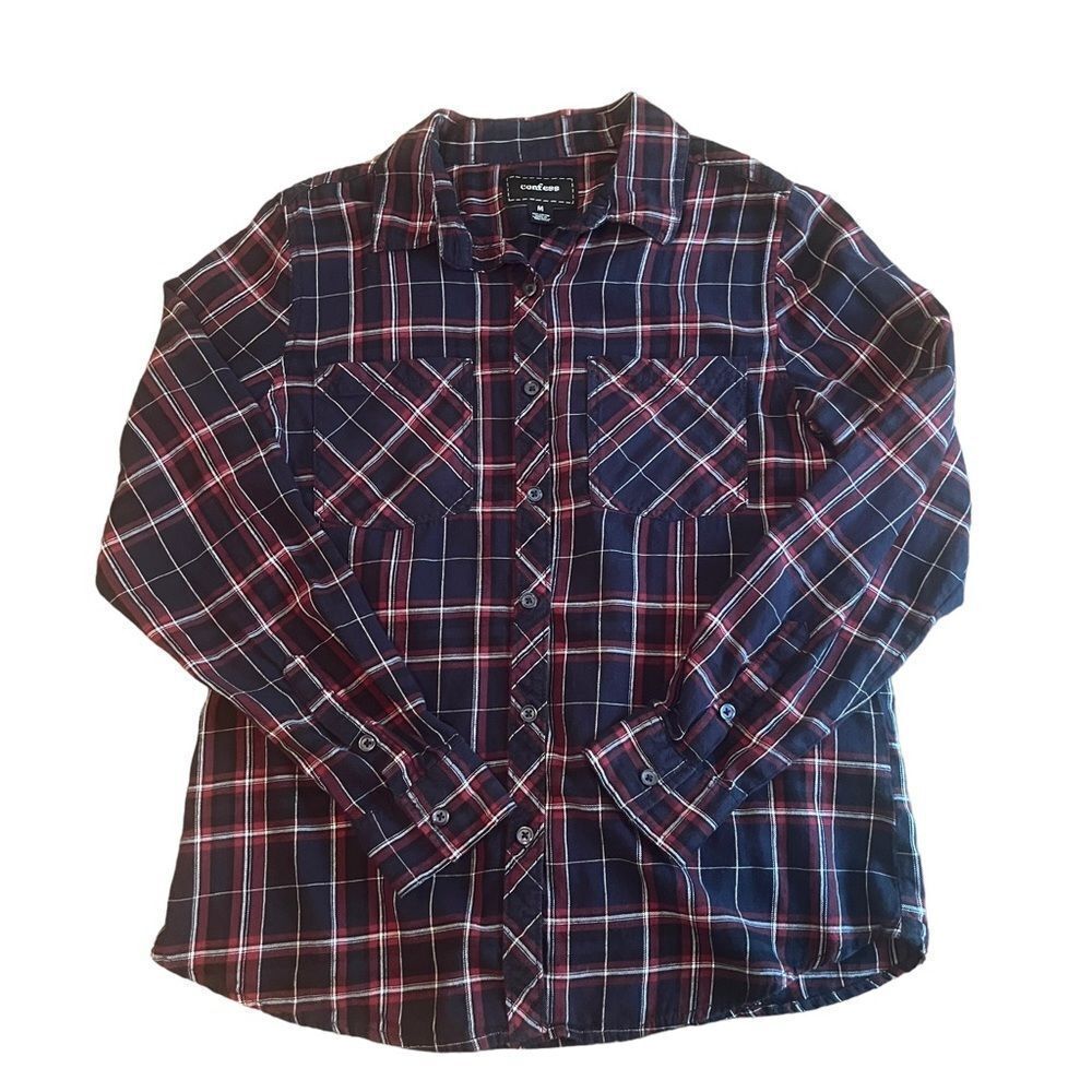 Long Sleeve Flannel Shirt Women's Size Medium 100% Cotton Plaid Button D…​​
